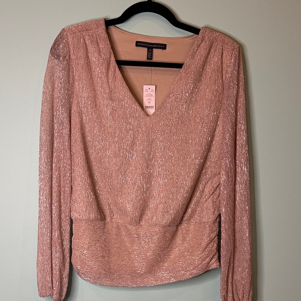 White House Black Market  Shimmering Metallic blush Top NWT - Picture 4 of 7